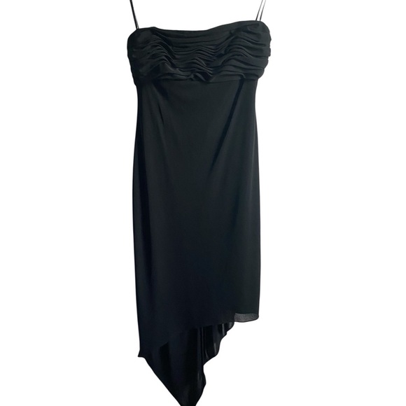 David Meister Y2K Milkmade Chiffon Black Asymmetrical Hem Cocktail Goth Dress 4 - Picture 1 of 13